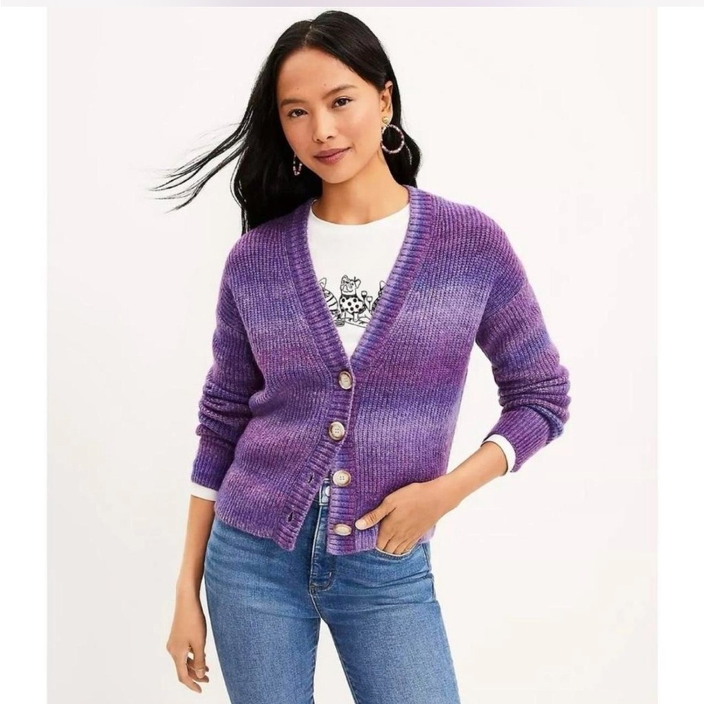 Loft Purple Space Dye Button Cardigan Sweater
